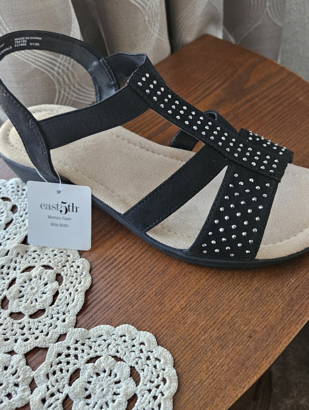 East 5th Black Studded Wedge Sandal